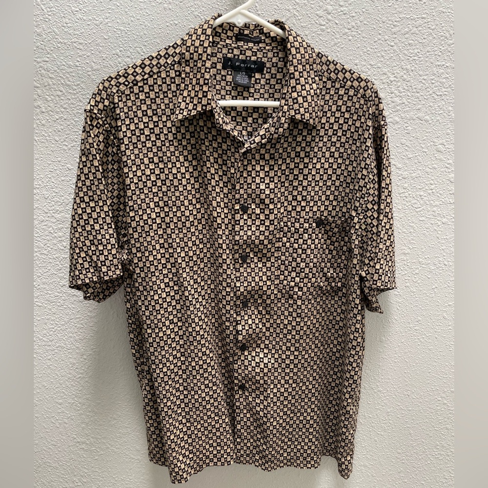 J. Ferrar - Men’s Black & Tan Button Down Shirt - Size L - EUC